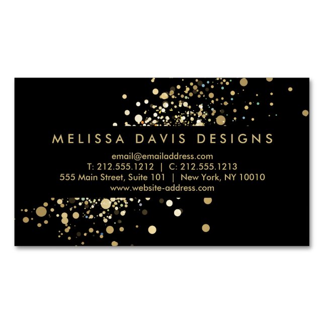 Carte De Visite Magnétique Faux Gold Confetti sur Black Modern (devant)