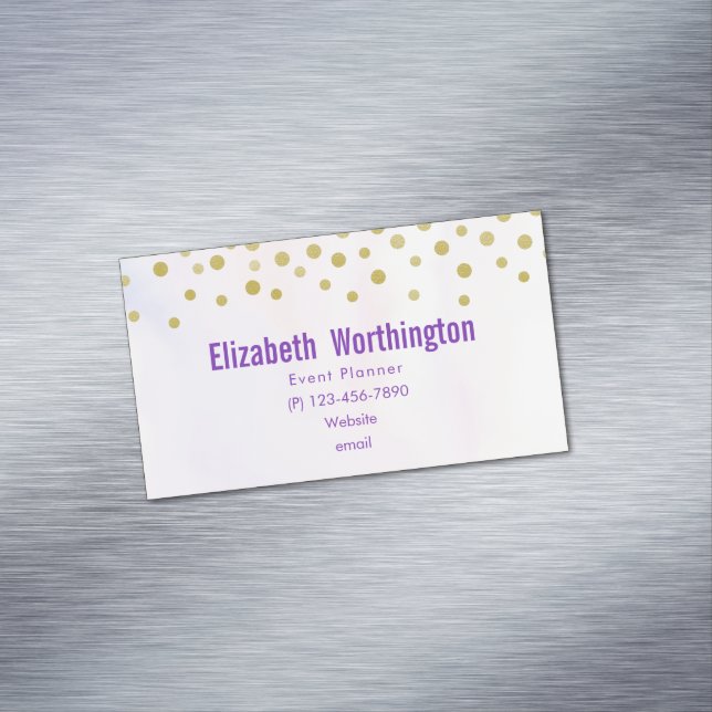 Carte De Visite Magnétique Faux Gold Confetti sur Purple Aquarelle (In Situ)