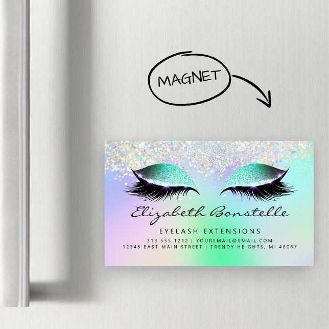 Carte De Visite Magnétique Faux Holographie Parties scintillant Yeux vert pou (Créateur téléchargé)