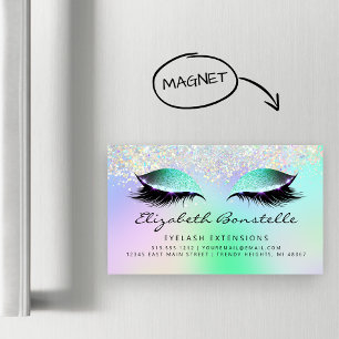 Carte De Visite Magnétique Faux Paillettes Holographiques Yeux Vert Violet
