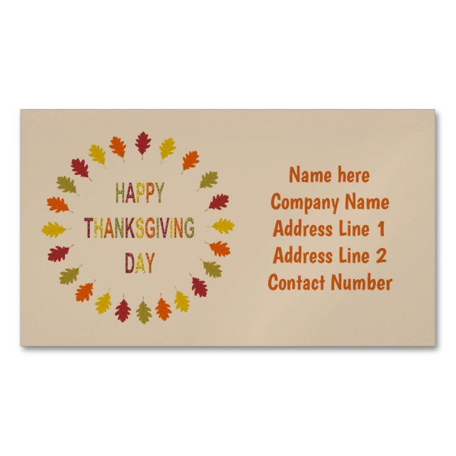 Carte De Visite Magnétique Feuilles de chêne Thanksgiving Custom (devant)