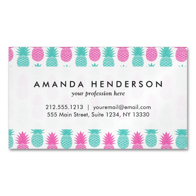 Carte De Visite Magnétique Fille rose Turquoise à ananas Motif (devant)