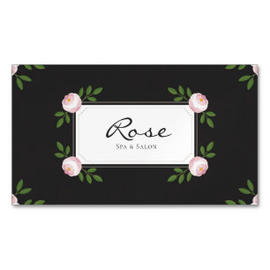 Carte De Visite Magnétique Fleur rose élégante sur fond noir