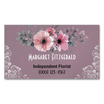 Carte de visite magnétique fleuriste rose poussiér