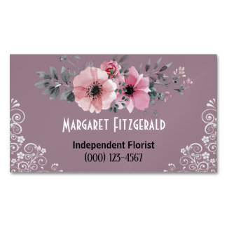 Carte de visite magnétique fleuriste rose poussiér
