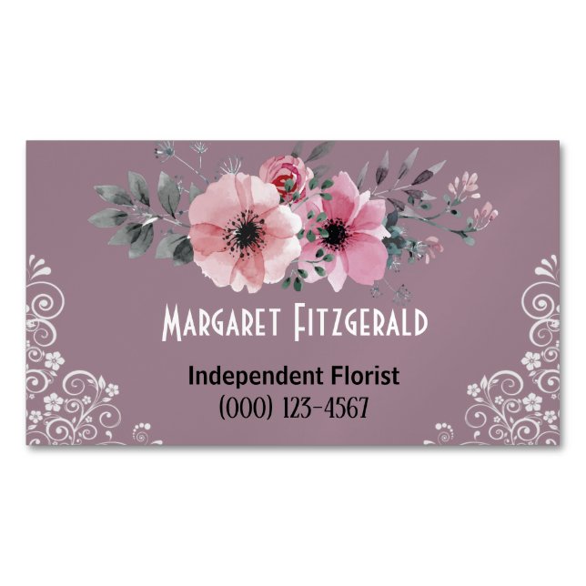 Carte de visite magnétique fleuriste rose poussiér (devant)