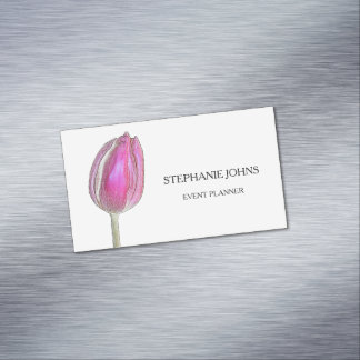 Carte De Visite Magnétique Floral Pink Tulips Mariage blanc Planificateur d'é