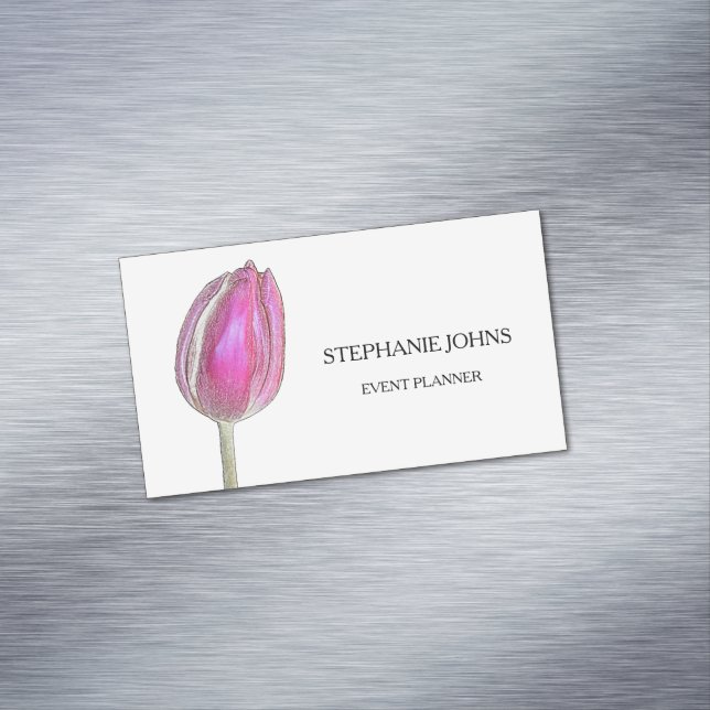 Carte De Visite Magnétique Floral Pink Tulips Mariage blanc Planificateur d'é (In Situ)