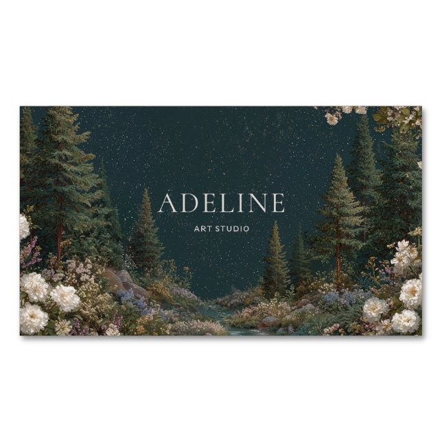 Carte De Visite Magnétique Forêt de nuit céleste Starry Floral (devant)