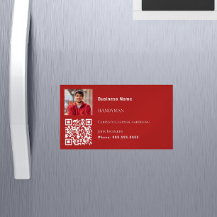 Carte De Visite Magnétique Handyman rouge photo code QR