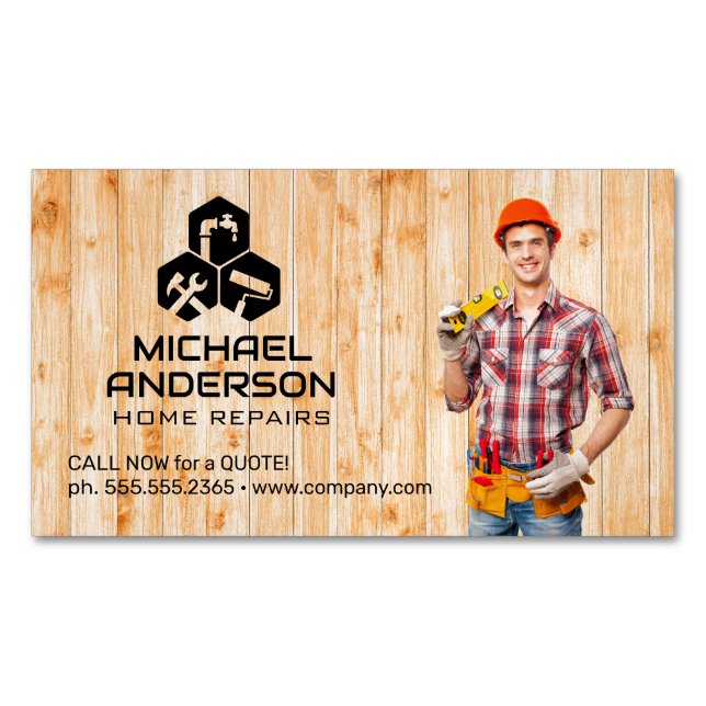 Carte De Visite Magnétique Handyman with Tool Belt | Home Repairs (devant)