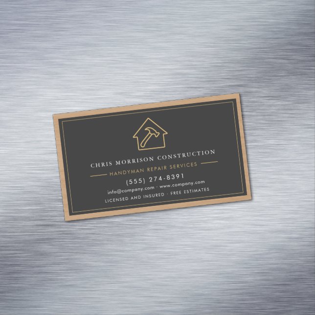 Carte De Visite Magnétique Handyman Wood QR Code Construction Black Gold  (In Situ)