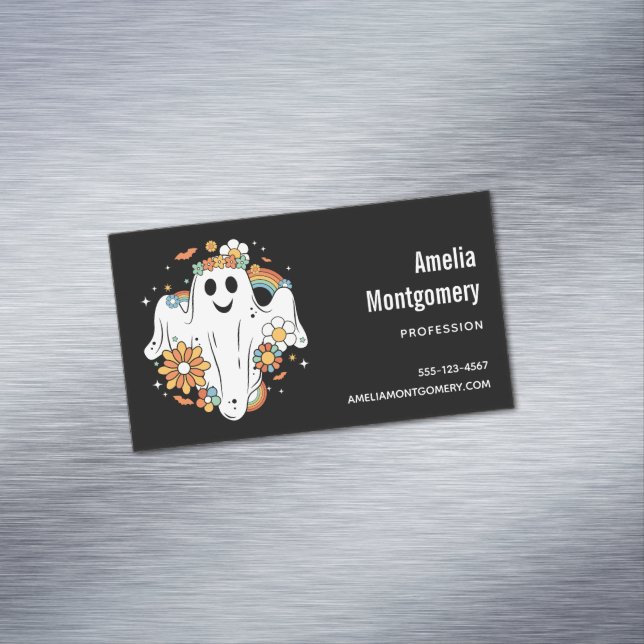Carte De Visite Magnétique Happy Ghost Retro Hippie Vibe (In Situ)