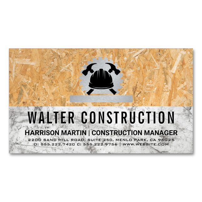 Carte De Visite Magnétique Hardhat Hammer | Marbre | Bois pressé (devant)