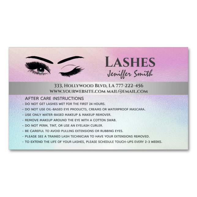 Carte De Visite Magnétique Holographie professionnelle chic lashes après soin (devant)