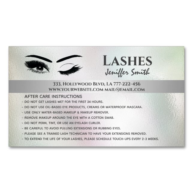 Carte De Visite Magnétique Holographie professionnelle chic lashes après soin (devant)