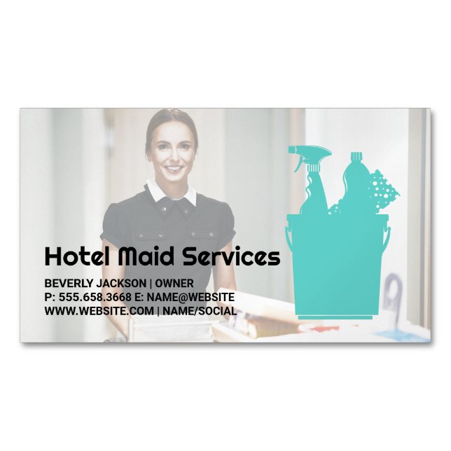 Carte De Visite Magnétique Hotel Cleaner | Services domestiques (devant)