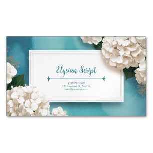 Carte De Visite Magnétique Hydrangea Florale Élégante Blanche Aquarelle Sarce