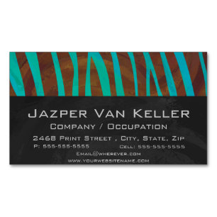 Carte De Visite Magnétique Impression Brown et Turquoise Zebra
