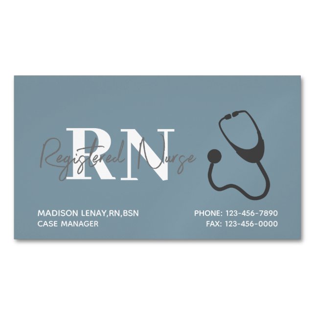 Carte De Visite Magnétique Infirmière inscrite Moderne Bleu Stethoscope Médic (devant)