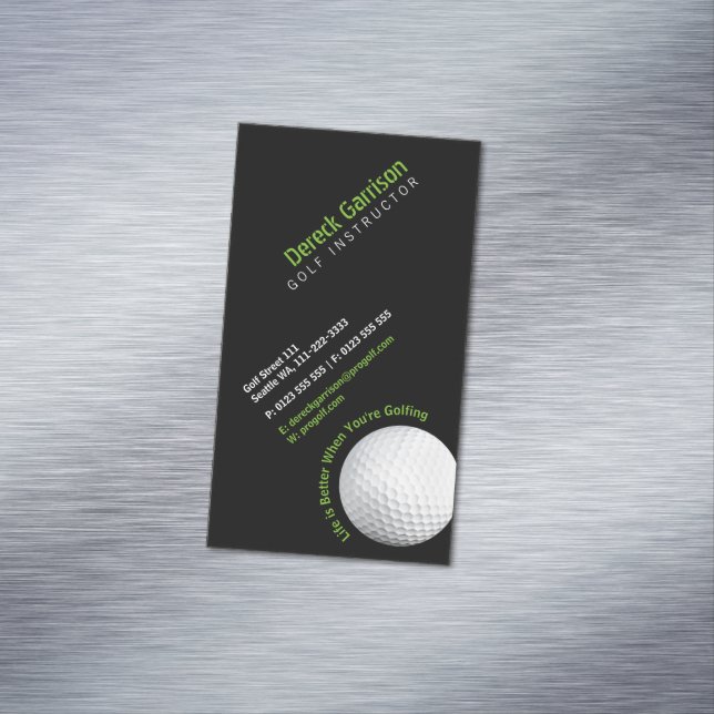 Carte De Visite Magnétique Instructeur de golf | Noir professionnel (In Situ)