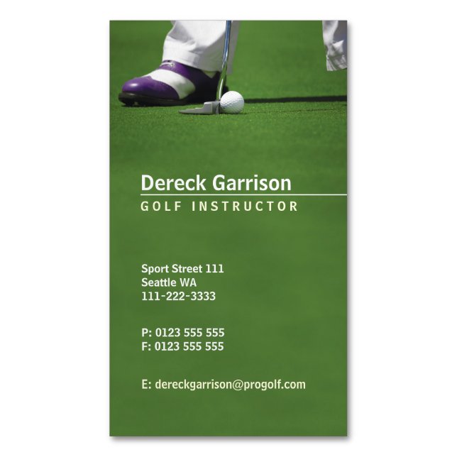 Carte De Visite Magnétique Instructeur de golf | Professionnel (devant Vertical)