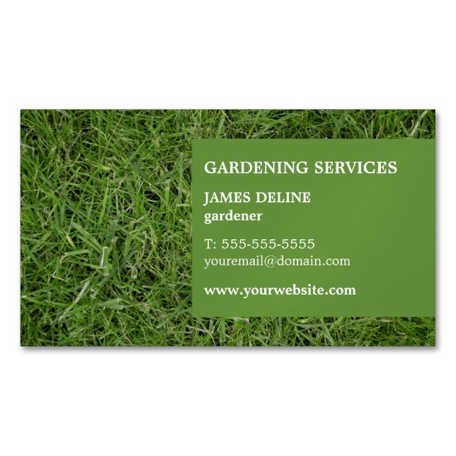 Carte De Visite Magnétique Jardinier simple moderne d'herbe verte (devant)