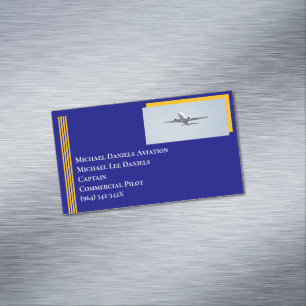 Carte De Visite Magnétique Jaune rayures Avion Commercial Capitaine Pilote