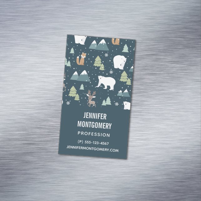Carte De Visite Magnétique Joli Noël Animaux d'hiver Motif rustique (In Situ)