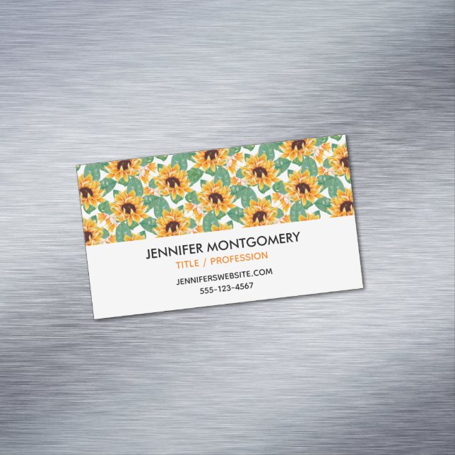 Carte De Visite Magnétique Joli tournesol Jaune et Motif vert (In Situ)