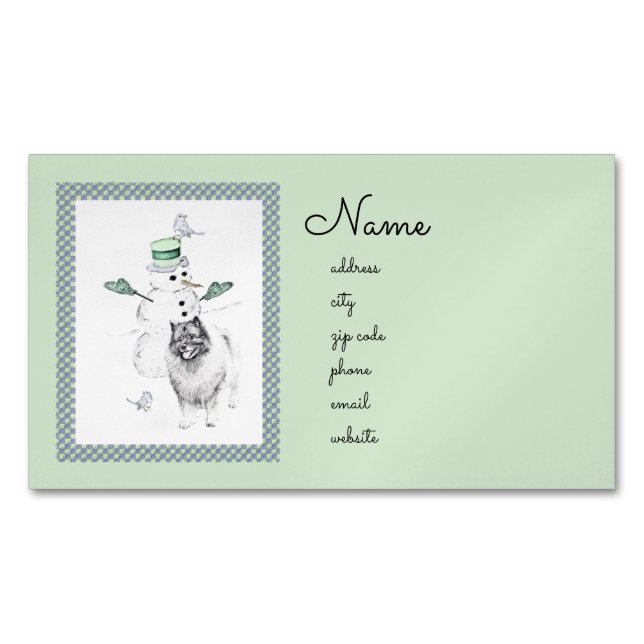 Carte De Visite Magnétique Keeshond Noël Snowman Peinture Chien Art (devant)