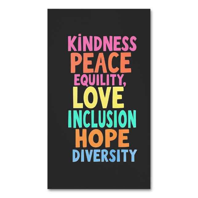 Carte De Visite Magnétique Kindness Peace Equality Love Inclusion Hope Divers (devant Vertical)