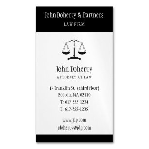 Carte De Visite Magnétique Law   Classy Black Scales of Justice