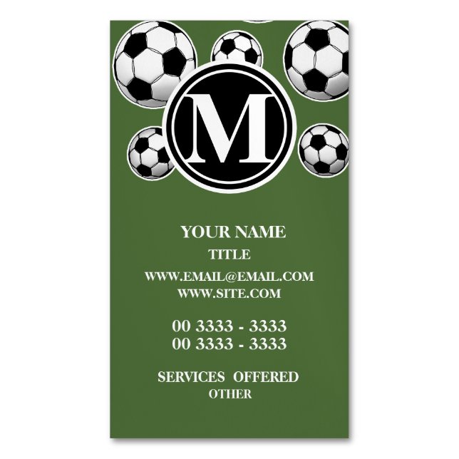 Carte De Visite Magnétique Le football de monogramme - dessus d'arbre (devant Vertical)