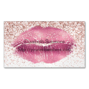 Carte De Visite Magnétique Lèvres de Parties scintillant Glam Glitz Rose