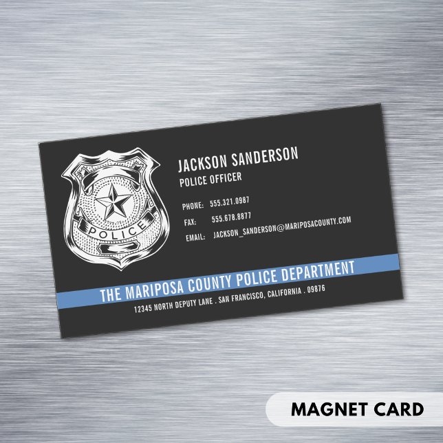 Carte De Visite Magnétique Logo de la ligne bleue mince du service de police  (Custom Police Department Thin Blue Line Logo Business Card Magnet)