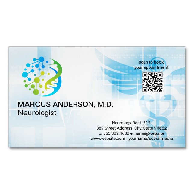 Carte De Visite Magnétique Logo de neurologie | Arrière - plan Médicale (devant)