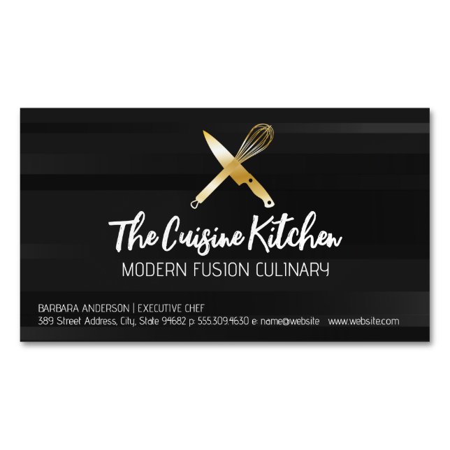 Carte De Visite Magnétique Logo Golden Chef Knife Whisk (devant)