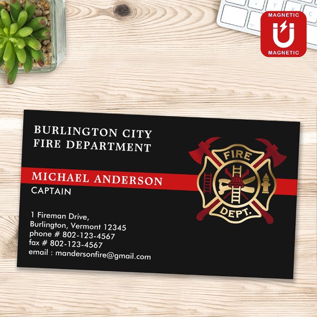 Carte De Visite Magnétique Logo personnalisé pompier moderne Red Fire Departm (Créateur téléchargé)