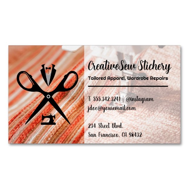 Carte De Visite Magnétique Logo Seamstress | Tissu cousu (devant)
