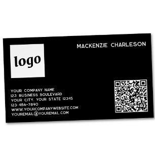 Carte De Visite Magnétique Logo Simple et Code QR Noir