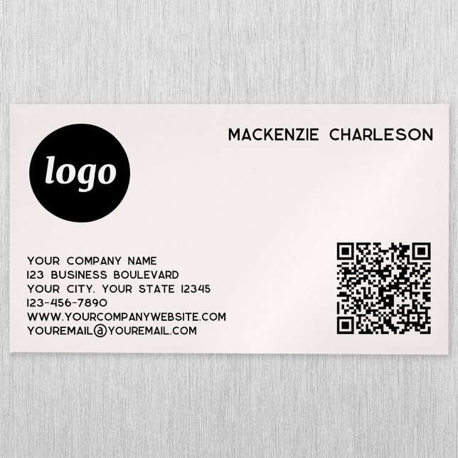 Carte De Visite Magnétique Logo simple et code QR rose poudré (Logo QR card with custom text blush pink magnet business card)