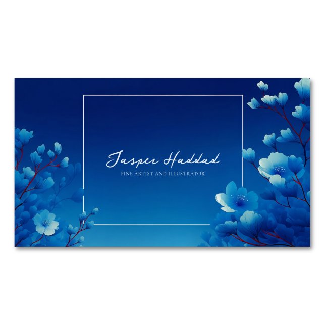 Carte De Visite Magnétique Luminous Blue Floral Monochromatic (devant)