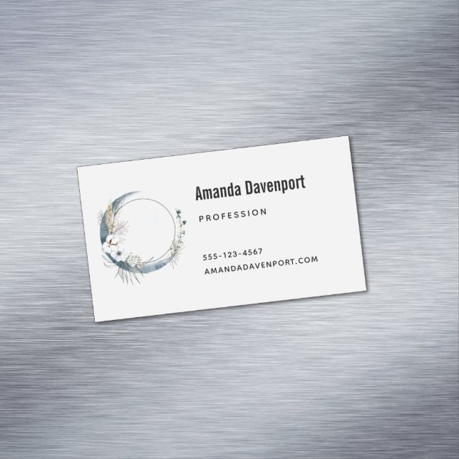 Carte De Visite Magnétique Lune de croissant bleu avec fleurs blanches (In Situ)