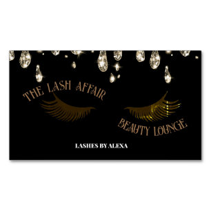 Carte De Visite Magnétique luxe chic noir et or goutte d'eau QRcode lashes