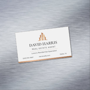 Carte De Visite Magnétique Luxe Moderne Immobilier Noir & Cuivre
