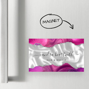Carte De Visite Magnétique Magenta Agate Argent Pailleté Luxe
