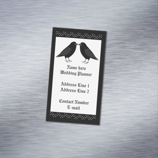 Carte De Visite Magnétique Mariage gothique Kissing Ravens Wedding planner (In Situ)