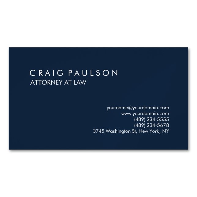 Carte De Visite Magnétique Marine Blue Elegant Plain Professionnel (devant)