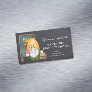 Carte De Visite Magnétique Mélange Aquarelle Enseignant Gnome Sur Chalkboard
